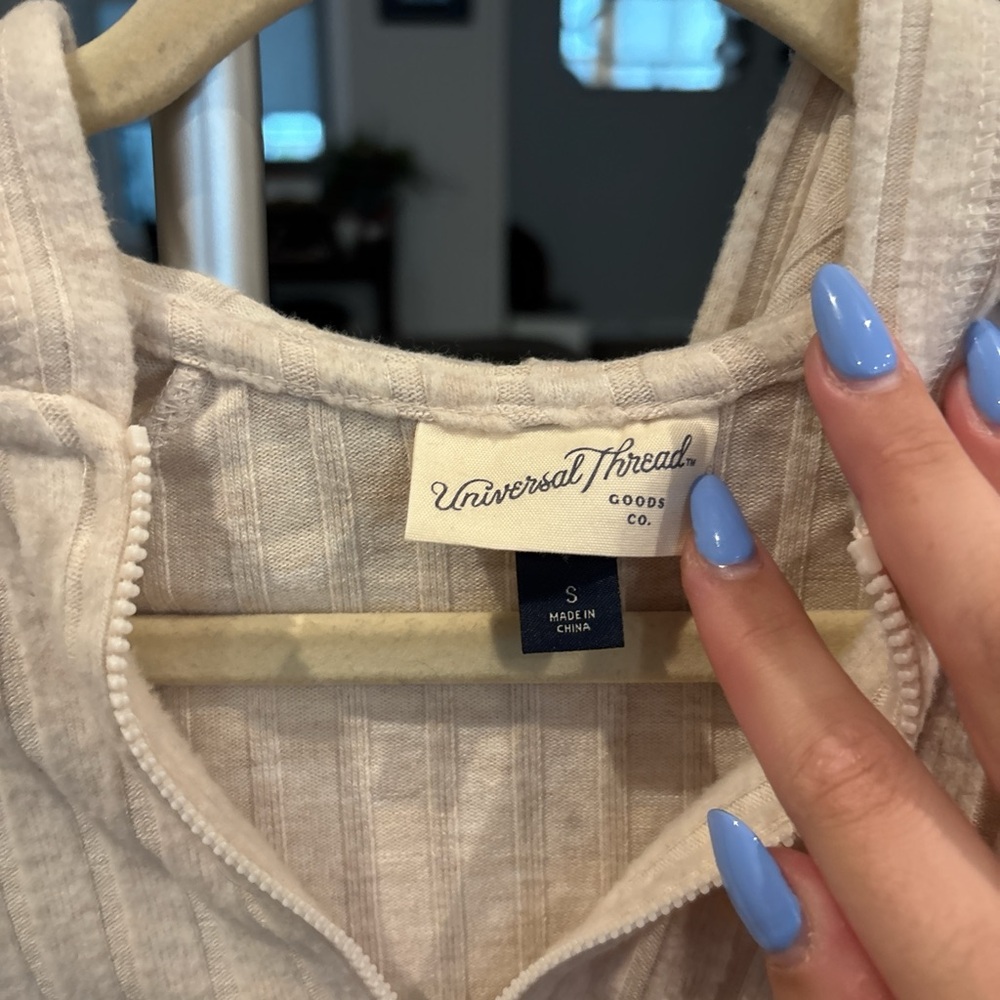 Universal Thread Cream Ribbed Zip-Up Blouse - Picture 2 of 3